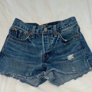 Levi's Medium Blue Distressed Denim Shorts, size 24